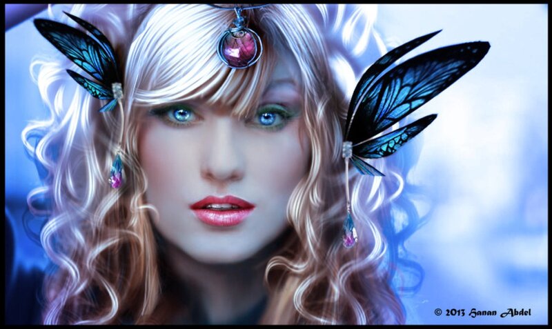 Woman with Butterfly Wings — Blue, Fantasy, Digital Art, Butterfly Wings