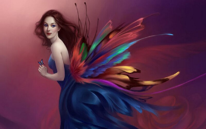 Woman with Butterfly Wings — Blue, Fantasy, Digital Art