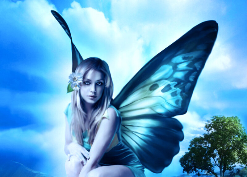 Woman with Butterfly Wings — Blue, Serene