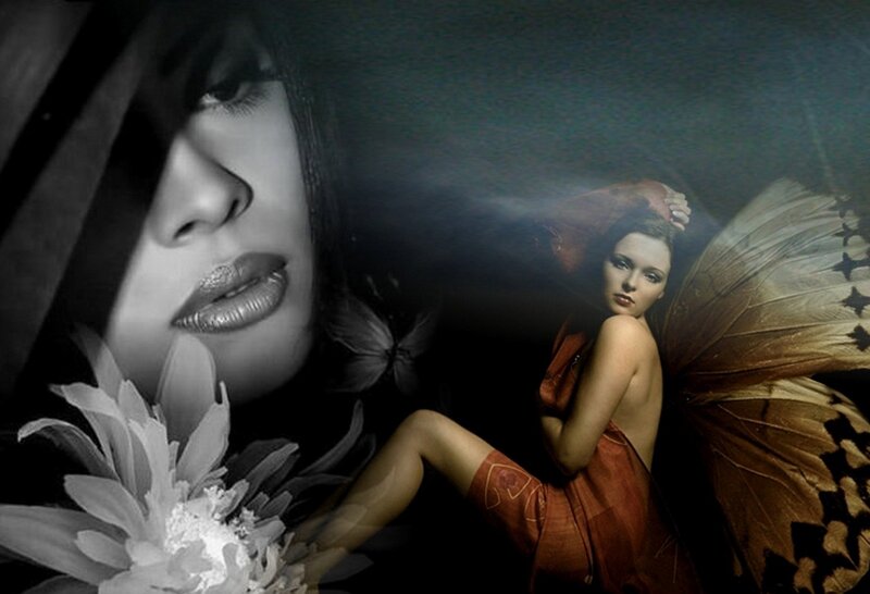 Woman with Butterfly Wings — Brown, Dramatic, Digital Art, Butterfly Wings