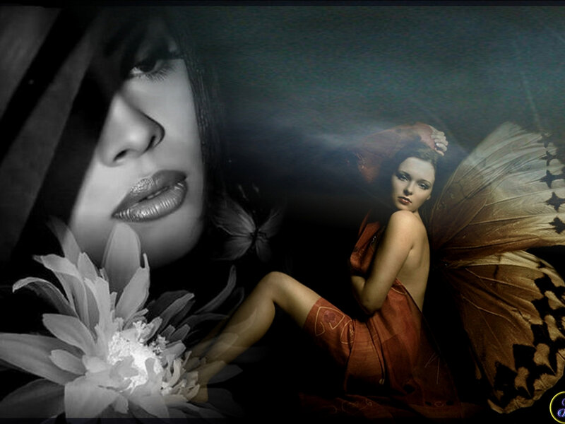 Woman with Butterfly Wings — Brown, Dramatic, Digital Art