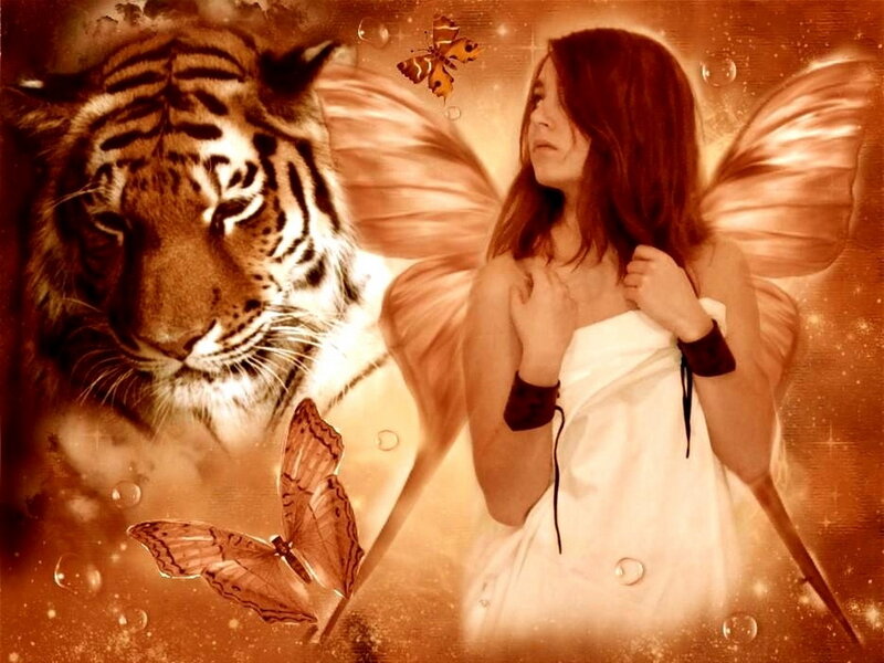 Woman with Butterfly Wings — Brown, Dreamy, Digital Art