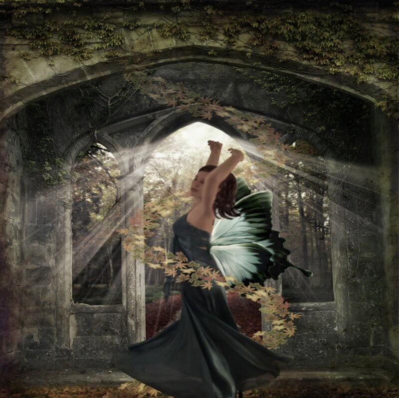 Woman with Butterfly Wings — Green, Dramatic