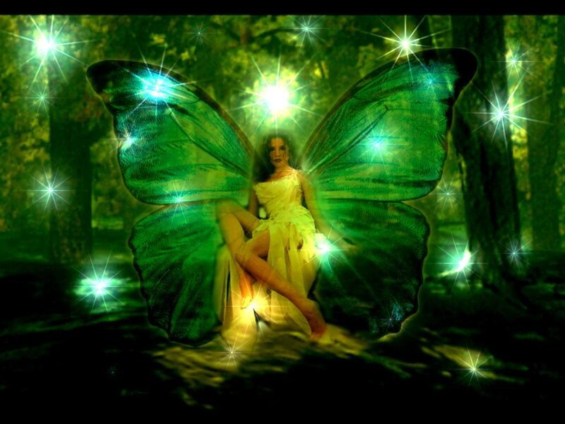 Woman with Butterfly Wings — Green, Magical, Night