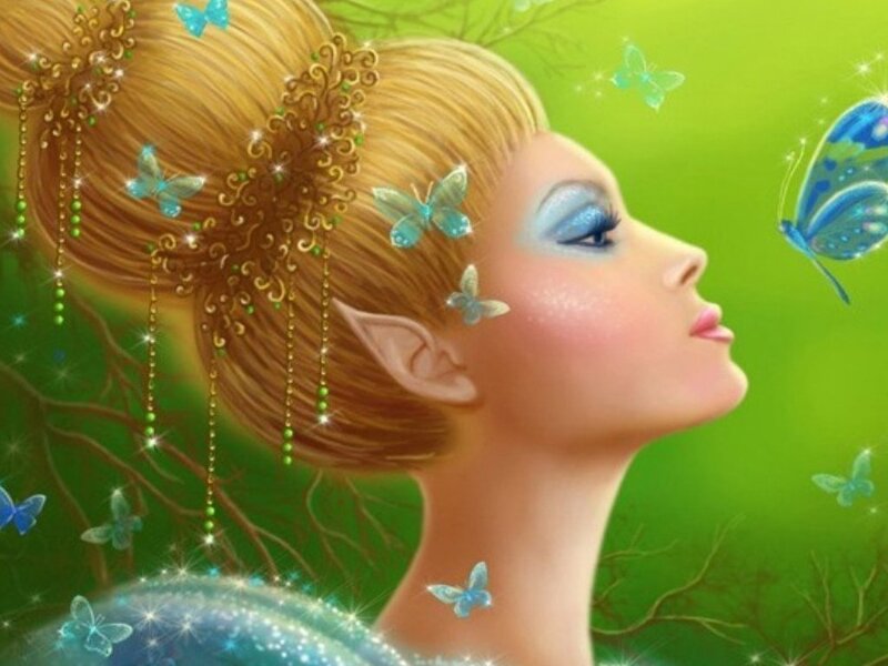Woman with Butterfly Wings — Green, Serene, Digital Art