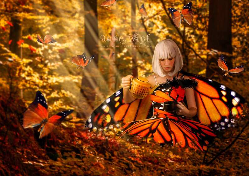 Woman with Butterfly Wings — Orange, Serene, Autumn