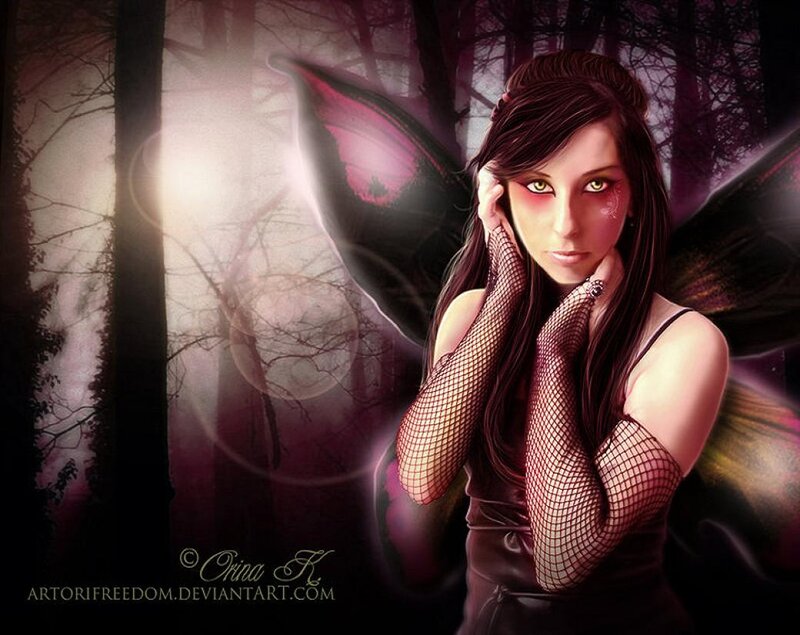 Woman with Butterfly Wings — Purple, Dramatic, Night