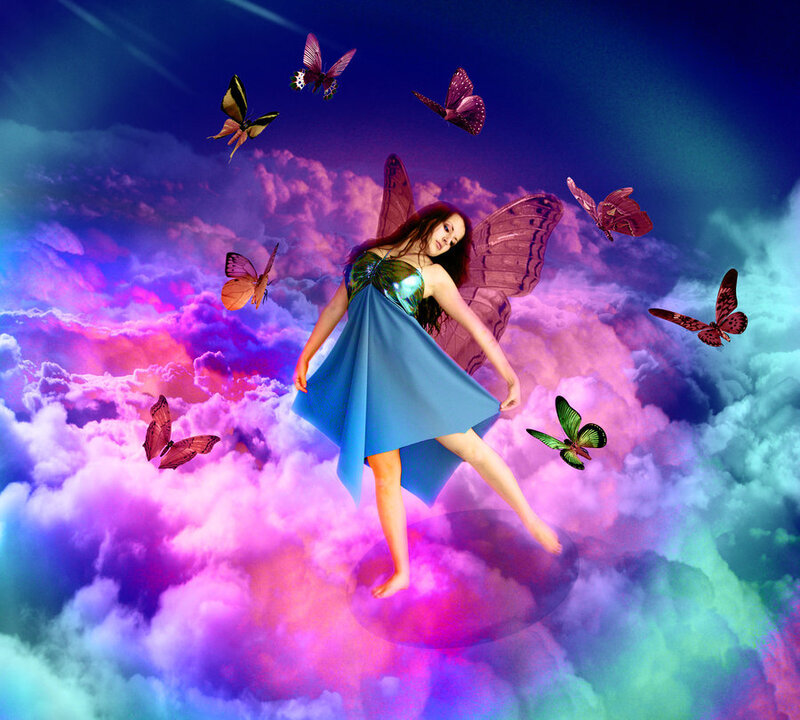 Woman with Butterfly Wings — Purple, Dreamy, Night