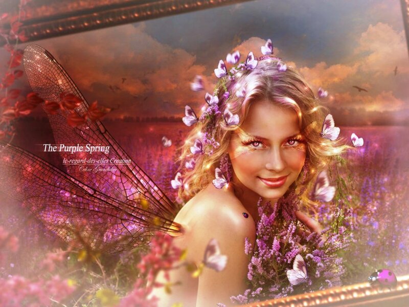 Woman with Butterfly Wings — Purple, Dreamy, Sunset, Digital Art