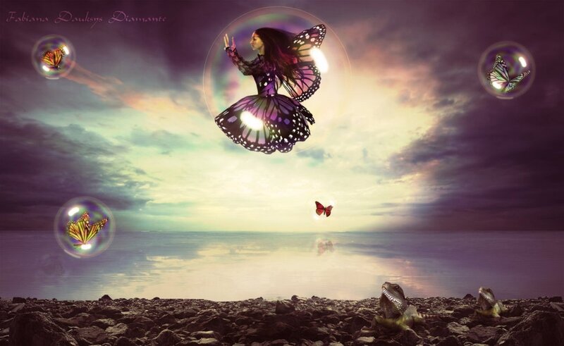 Woman with Butterfly Wings — Purple, Dreamy, Sunset