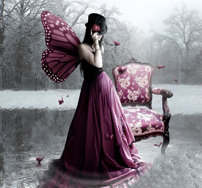 Woman with Butterfly Wings — Purple, Melancholic