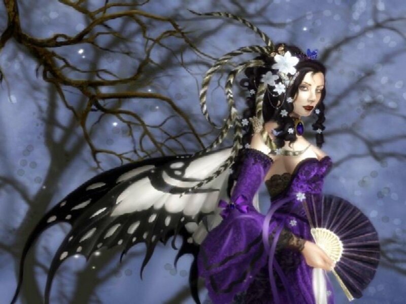 Woman with Butterfly Wings — Purple, Mysterious, Night