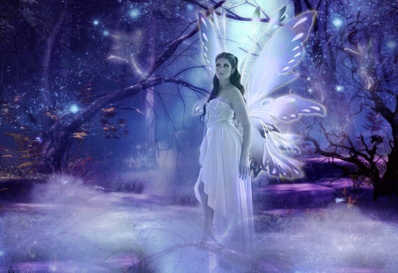 Woman with Butterfly Wings — Purple, Mystical, Night