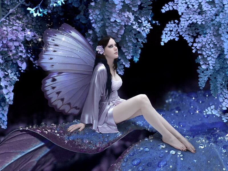 Woman with Butterfly Wings — Purple, Serene, Night