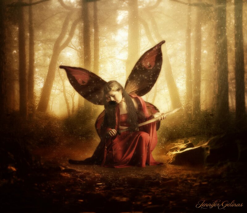 Woman with Butterfly Wings — Red, Dramatic, Sunset