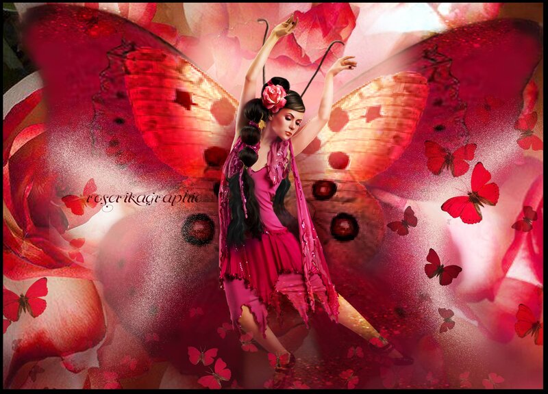Woman with Butterfly Wings — Red, Dreamy