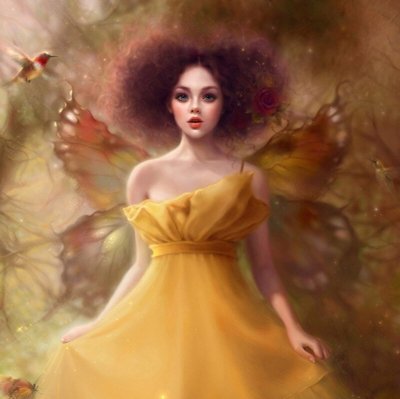 Woman with Butterfly Wings — Yellow, Ethereal, Digital Art