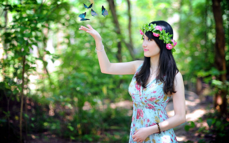 Woman with Butterfly Wreath