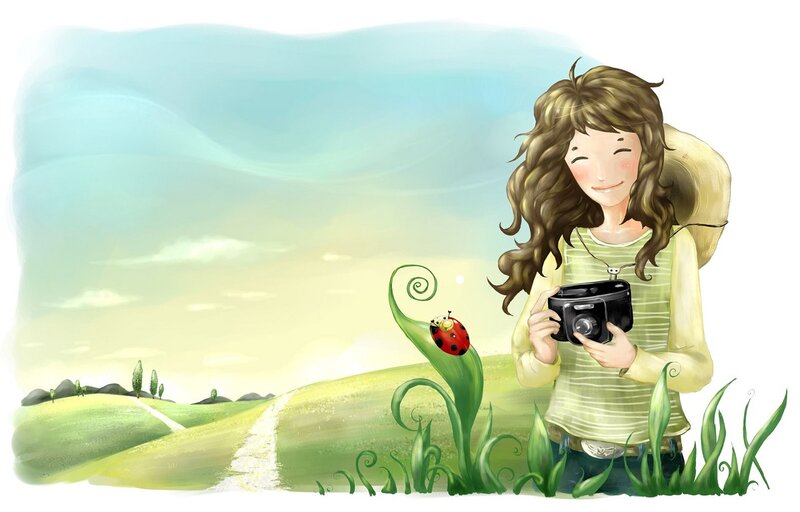 Woman with Camera in Field — Green