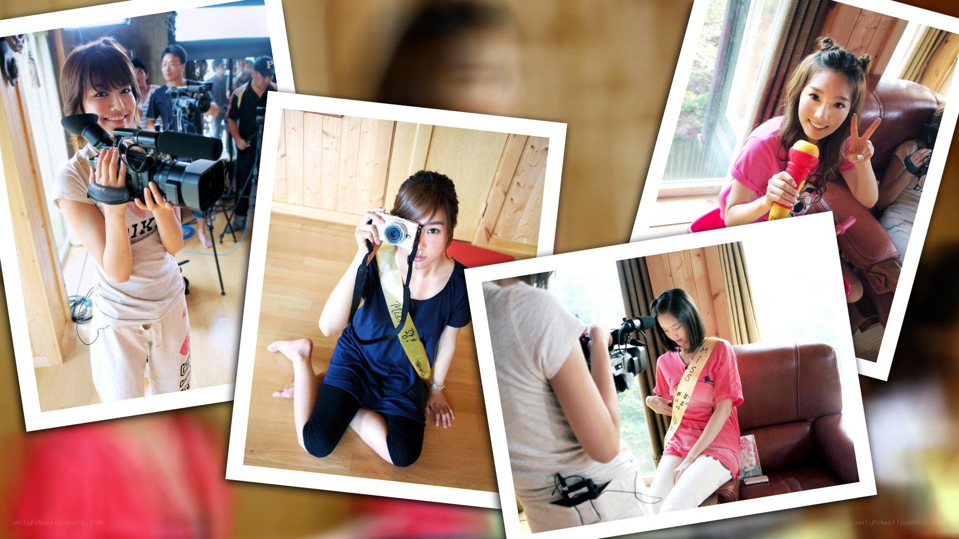 woman with camera in various settings