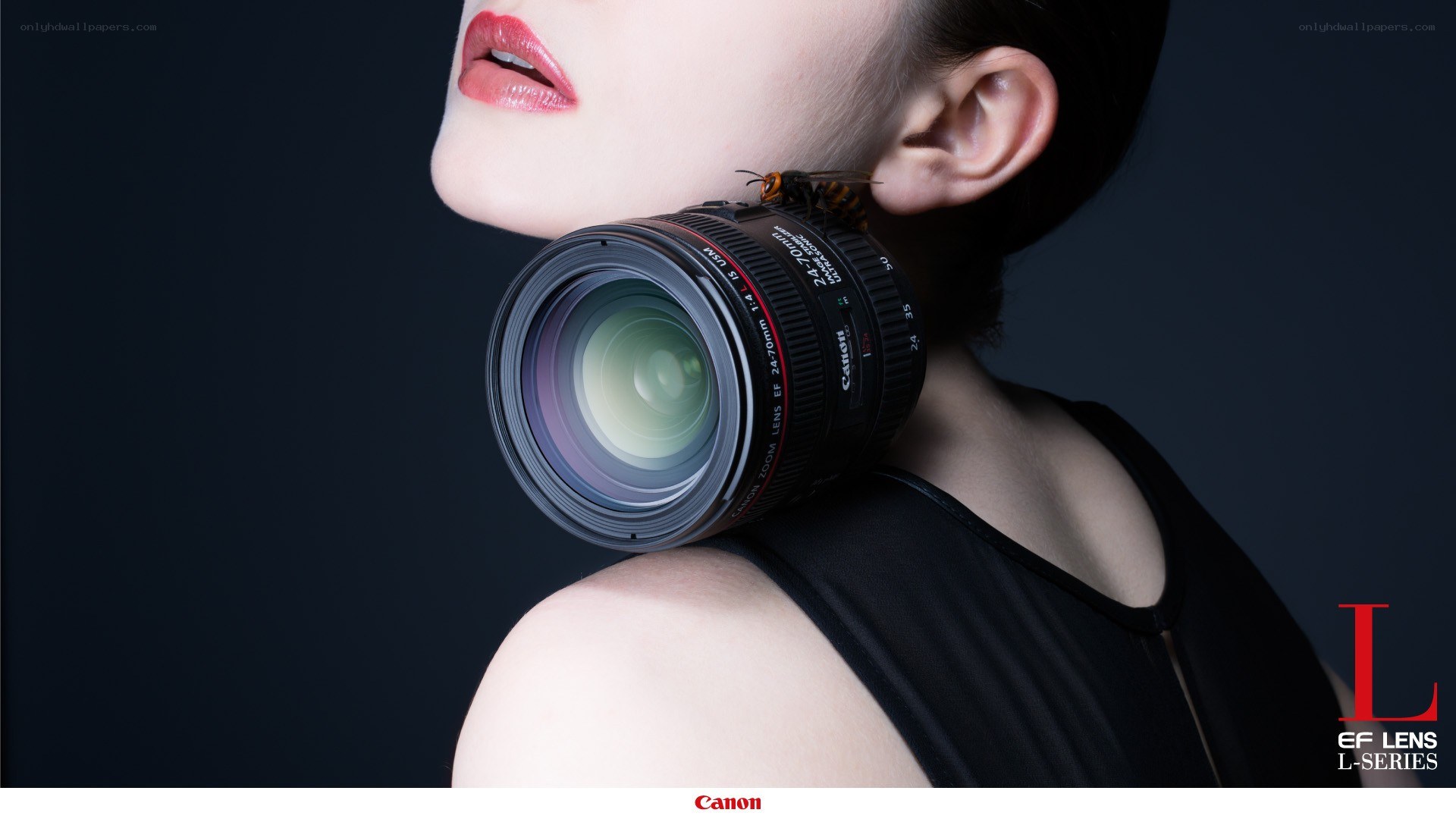 Woman with camera lens