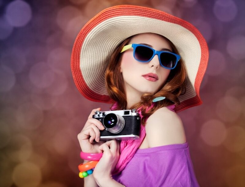 Woman with Camera — Purple, Stylish