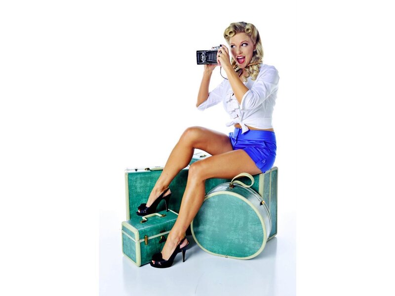 Woman with Camera — White, Playful