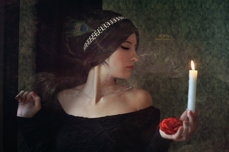 Woman with Candle and Rose