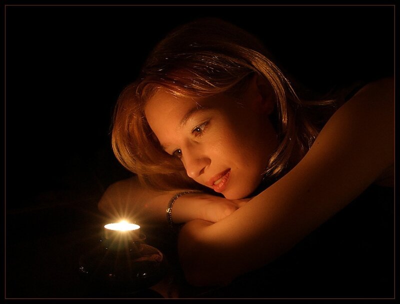 Woman with Candle — Black, Dramatic, Night