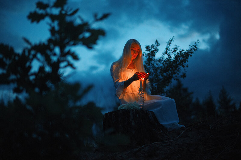 Woman with Candle — Blue
