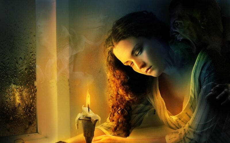 Woman with Candle — Yellow, Dramatic