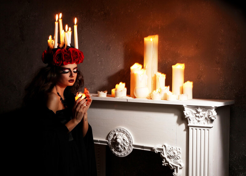Woman with Candles — Black, Dramatic, Night