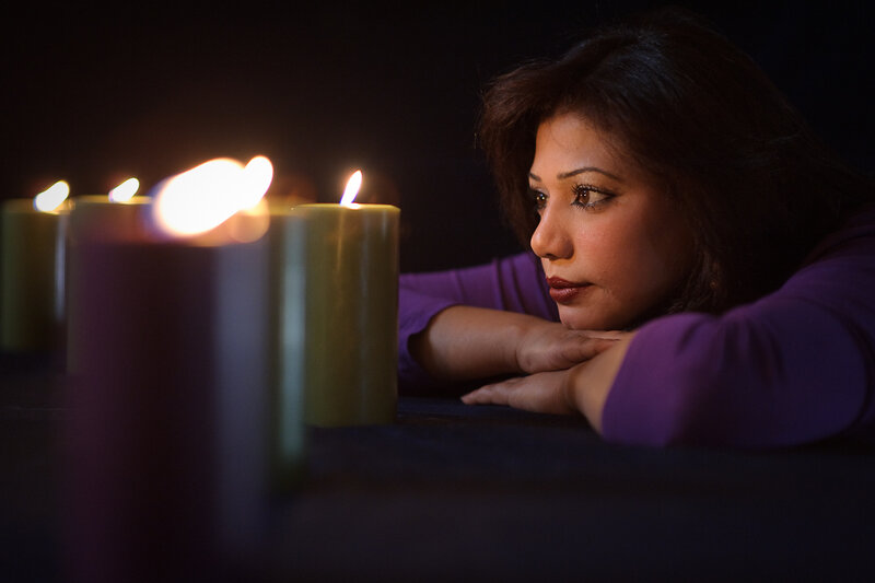 Woman with Candles — Purple, Contemplative