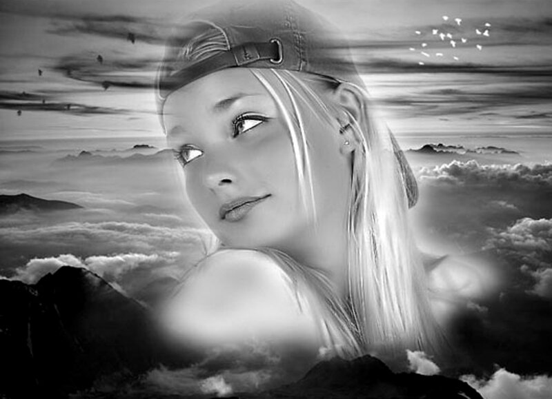 Woman with Cap in Clouds