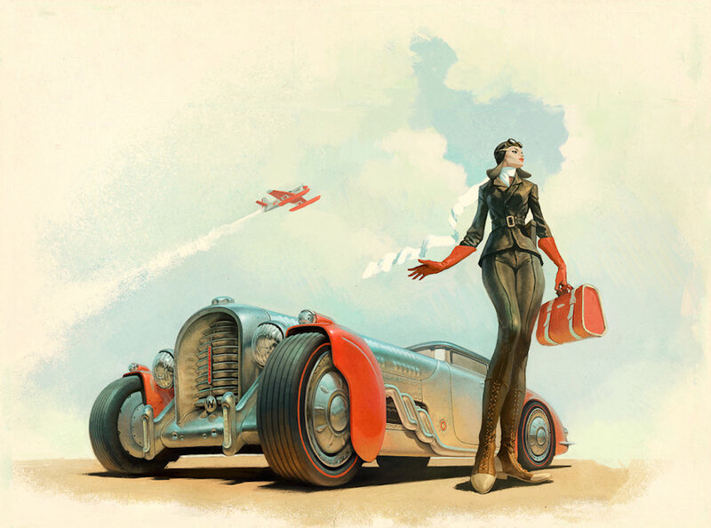 Woman with Car and Plane