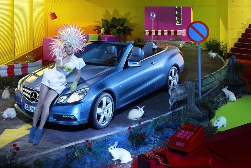 woman with car and rabbits