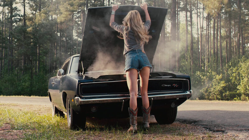 Woman with Car Hood — Black, Dramatic