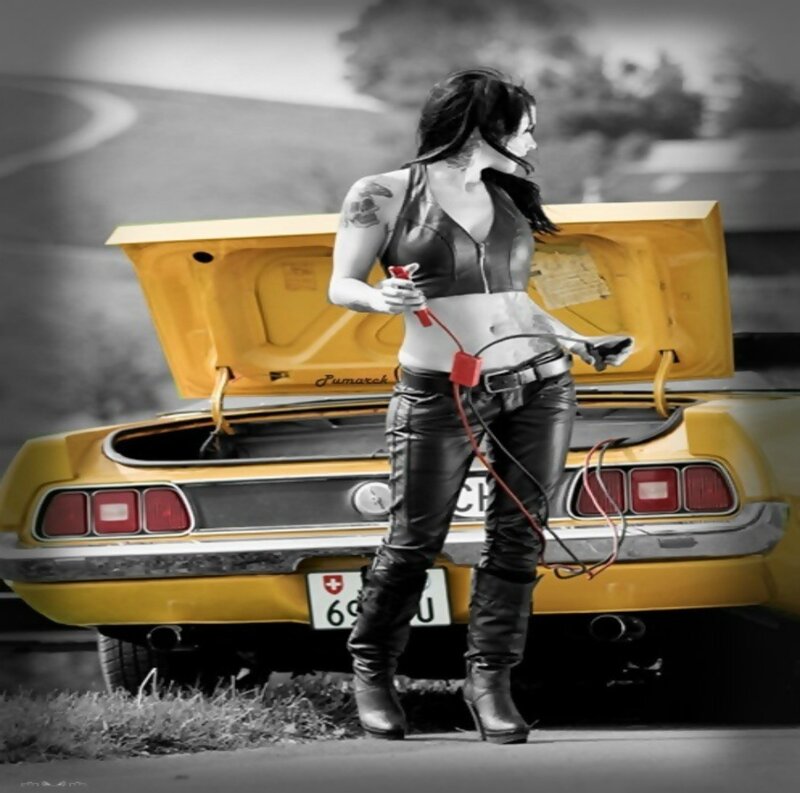 Woman with Car Jumper Cables