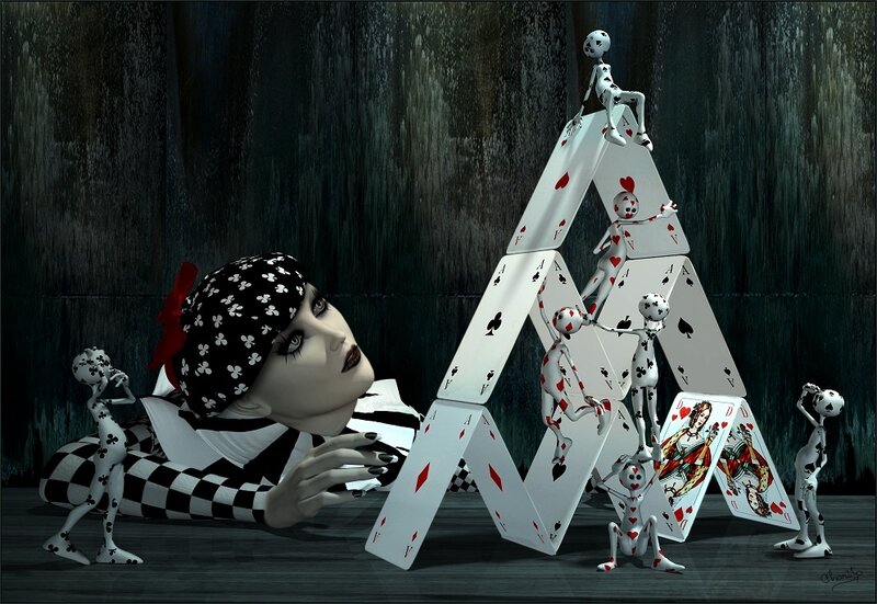 Woman with Card Tower