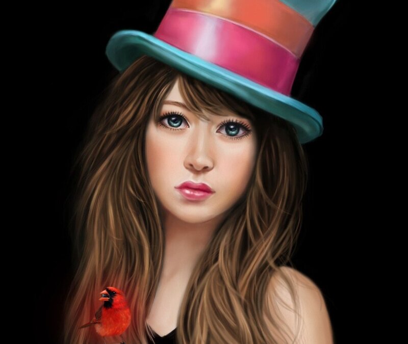 Woman with Cardinal Bird