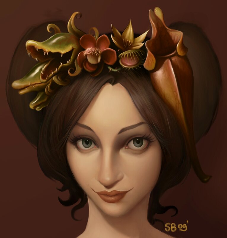 woman with carnivorous plant crown