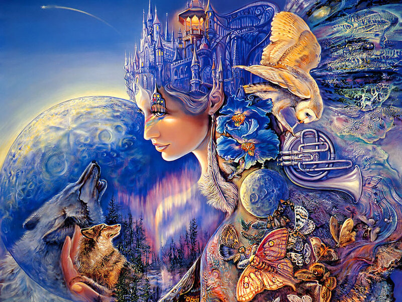 woman with castle and animals