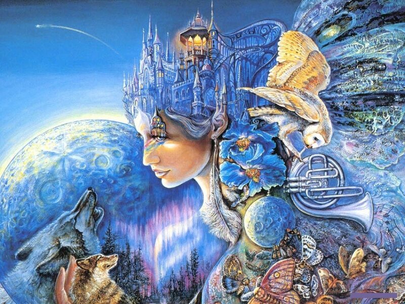 woman with castle and animals