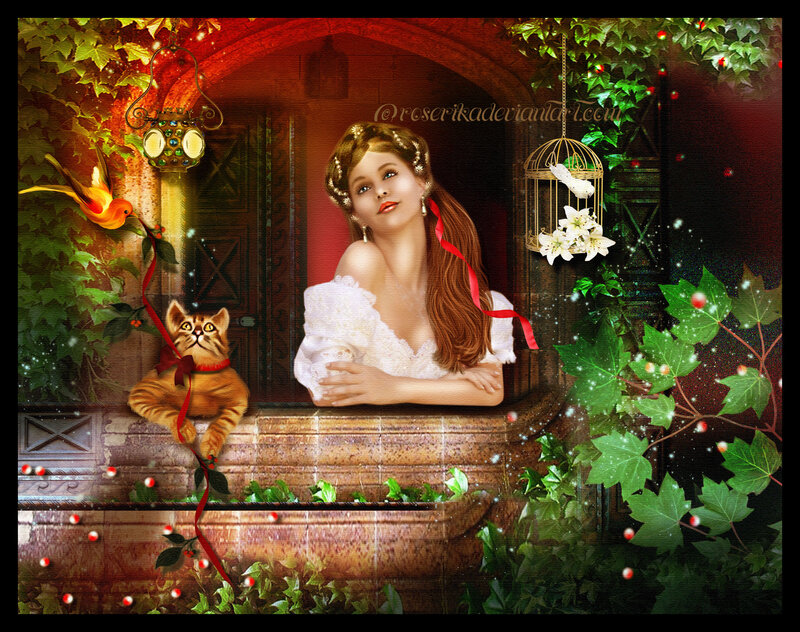 Woman with Cat and Bird