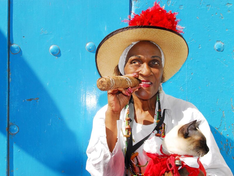 Woman with Cat and Cigar