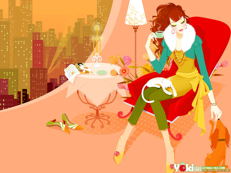 Woman with Cat and Dog — Orange