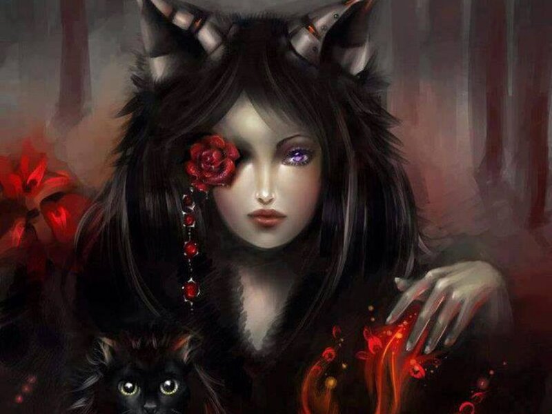 Woman with Cat and Horns