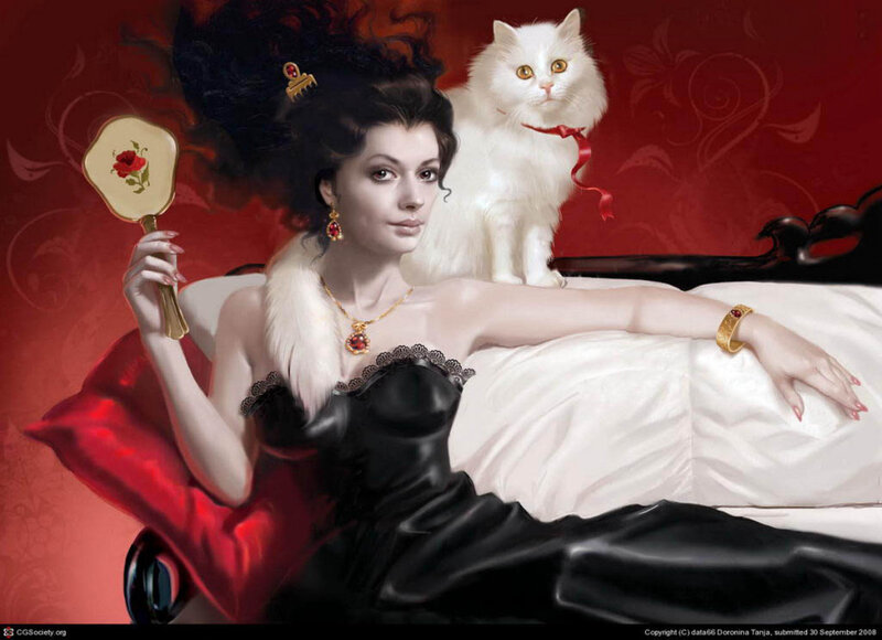 woman with cat and mirror