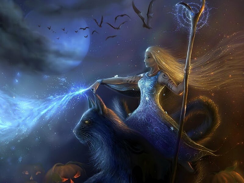 Woman with Cat and Staff