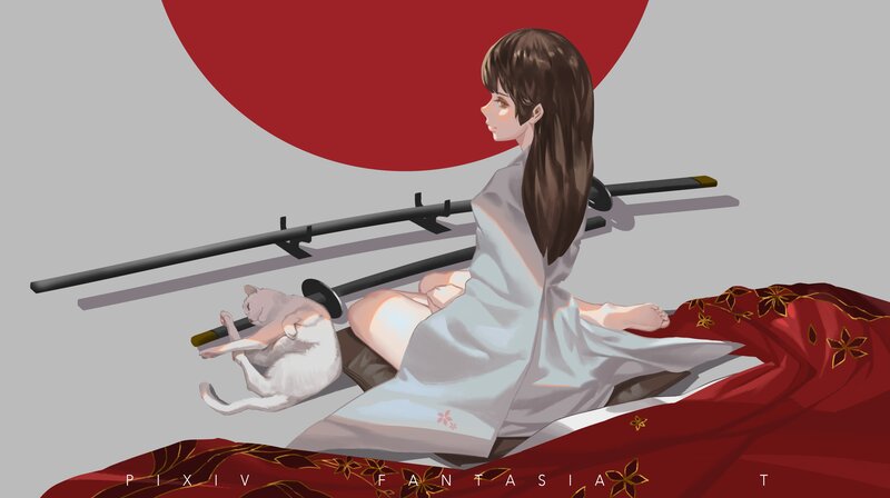 Woman with Cat and Swords — Gray